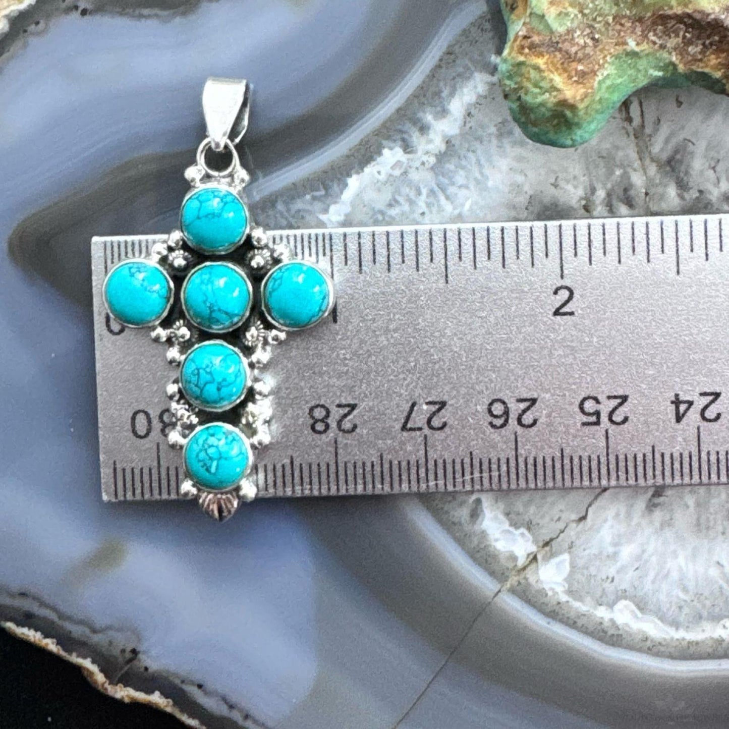 Sterling Silver Southwestern Style Rounded Blue Howlite Cross Pendant For Women