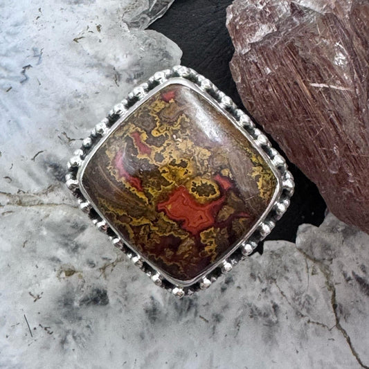 Sterling Silver Southwestern Style Moroccan Seam Agate Ring Size 7.5 For Women