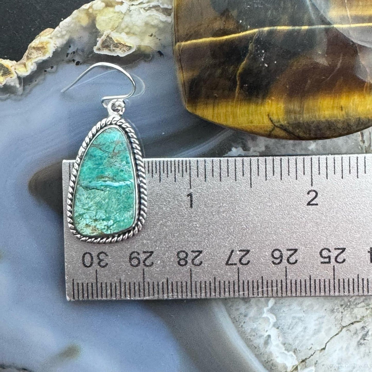 Sterling Silver Southwestern Style Green Shattuckite Dangle Earrings For Women