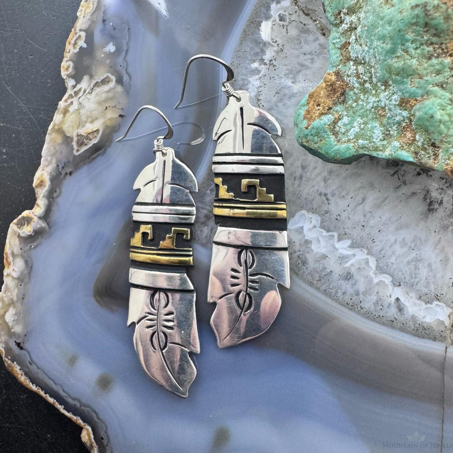 Tommy & Rosita Singer Sterling Silver & Gold Filled Feather Dangle Earrings For Women