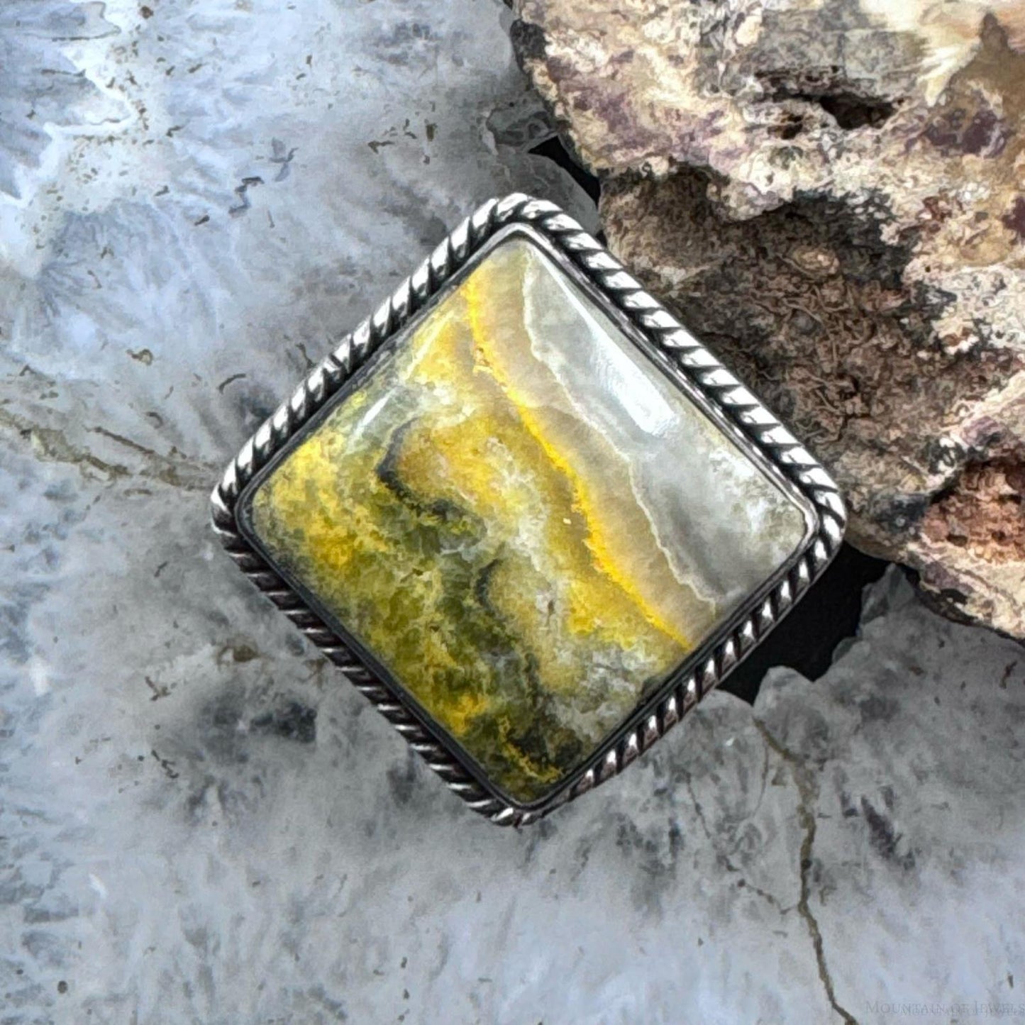 Sterling Silver Southwestern Style Bumblebee Jasper Bar Ring Size 7 For Women