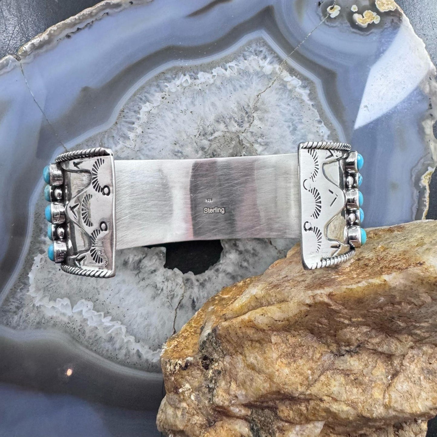 Sterling Silver Southwestern Style Multi Turquoise & Raindrops Bracelet For Women