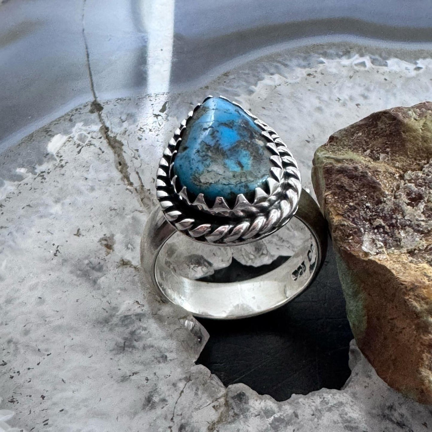 Sterling Silver Southwestern Style Teardrop Kingman Ring Size 9 For Women