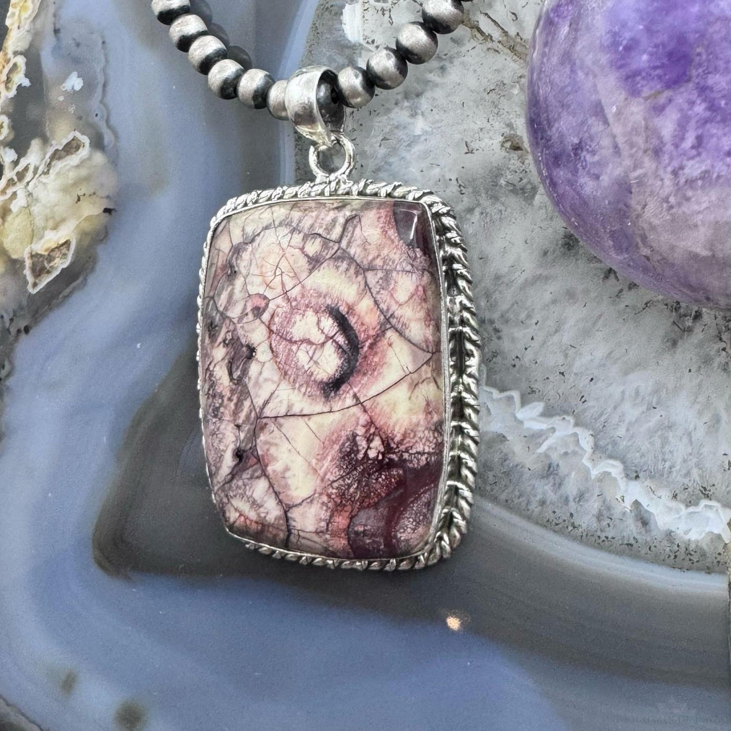 Sterling Silver Southwestern Style Large Rectangle Sunflower Jasper Pendant For Women