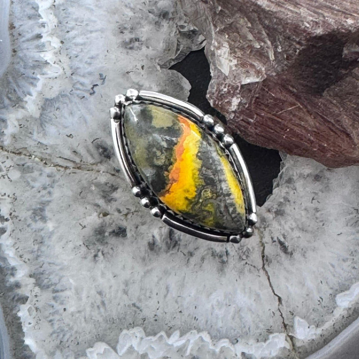 Sterling Silver Southwestern Style Marquise Bumblebee Jasper Ring Size 8 For Women