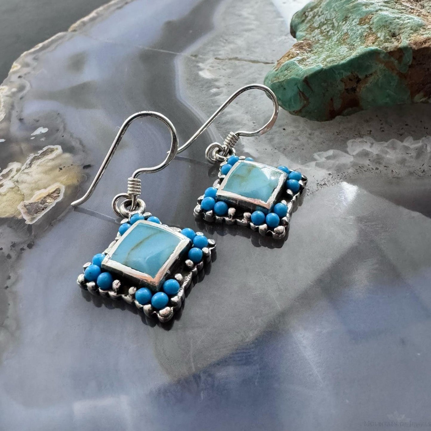 Sterling Silver Southwestern Style Turquoise Tiny Dangle Earrings For Women