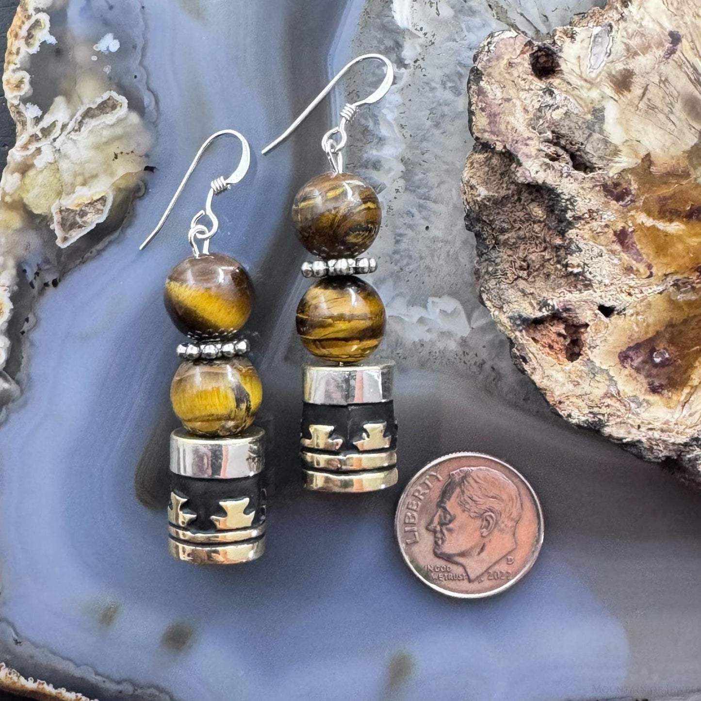 Tommy & Rosita Singer Sterling Silver Tigers Eye Bead Dangle Earrings For Women