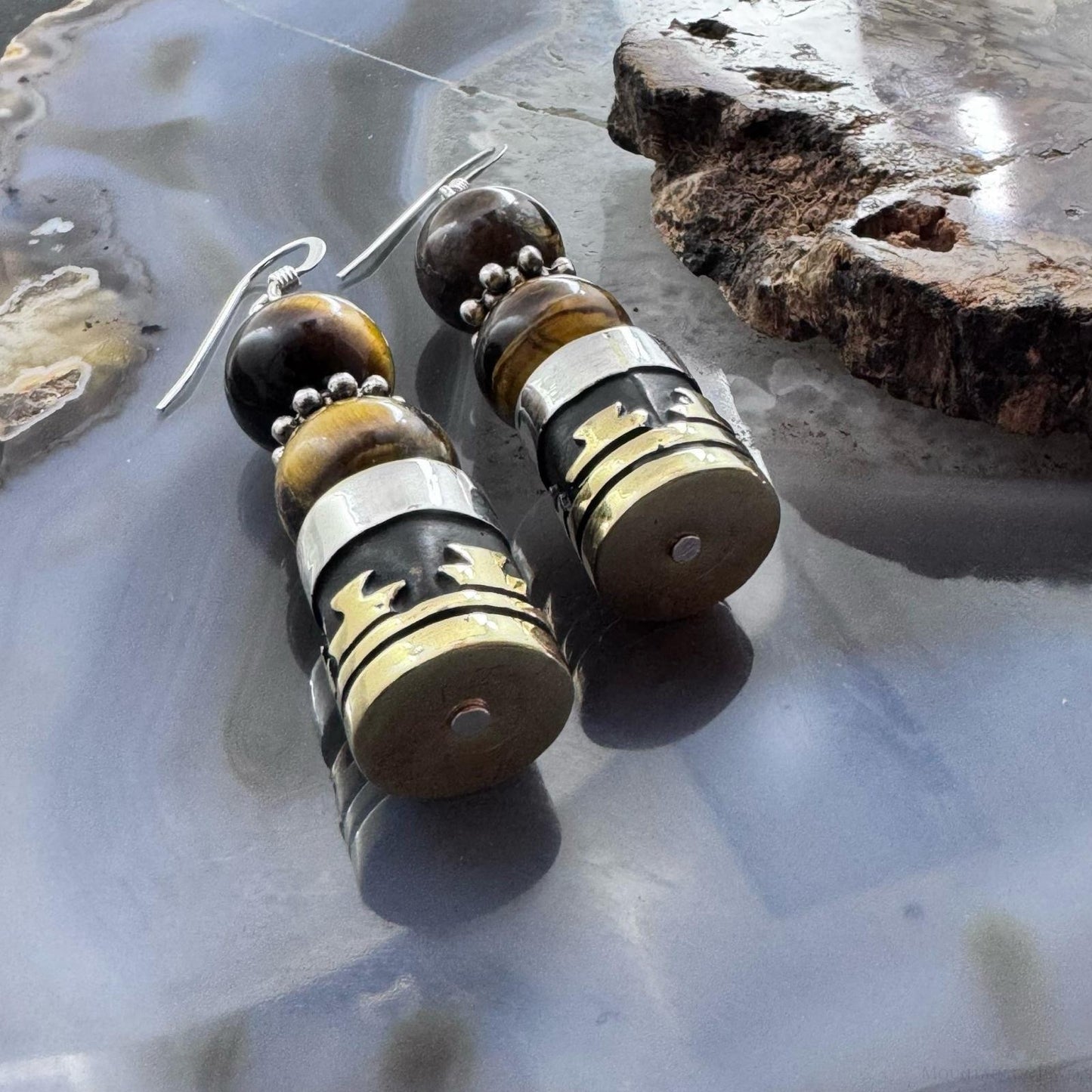 Tommy & Rosita Singer Sterling Silver Tigers Eye Bead Dangle Earrings For Women