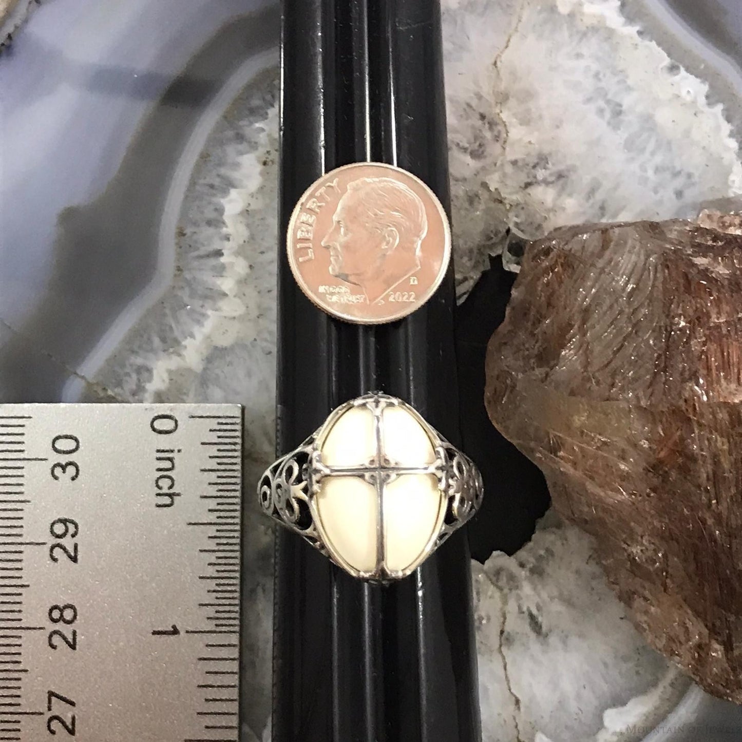 Carolyn Pollack Sterling Silver Oval White Jasper Decorated Cross Ring For Women