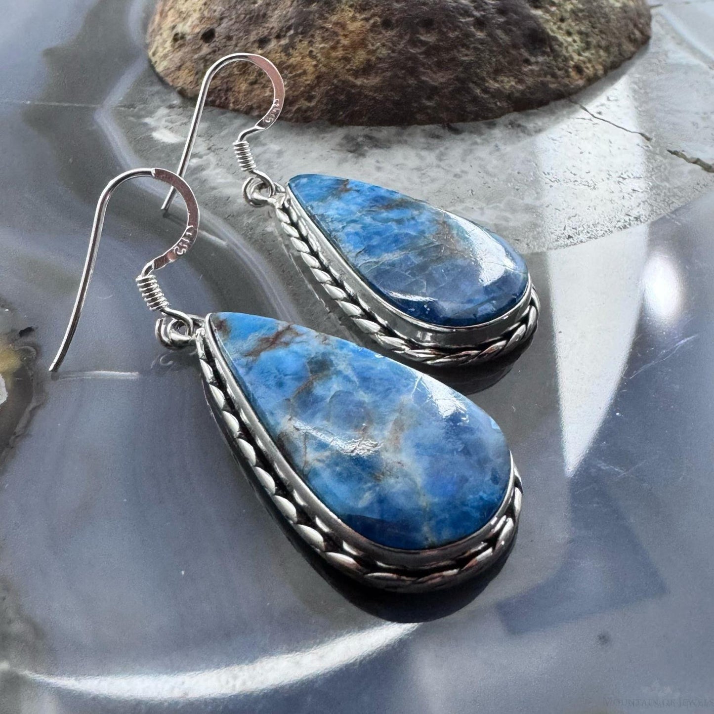 Sterling Silver Southwestern Style Apatite Teardrop Dangle Earrings For Women