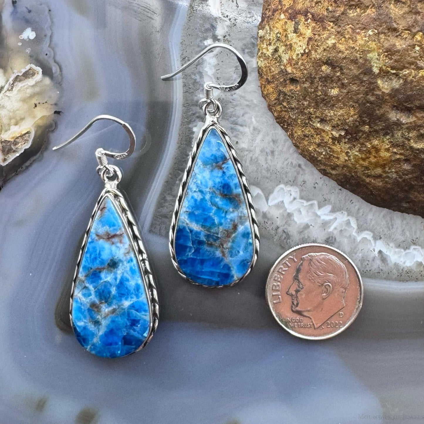 Sterling Silver Southwestern Style Apatite Teardrop Dangle Earrings For Women