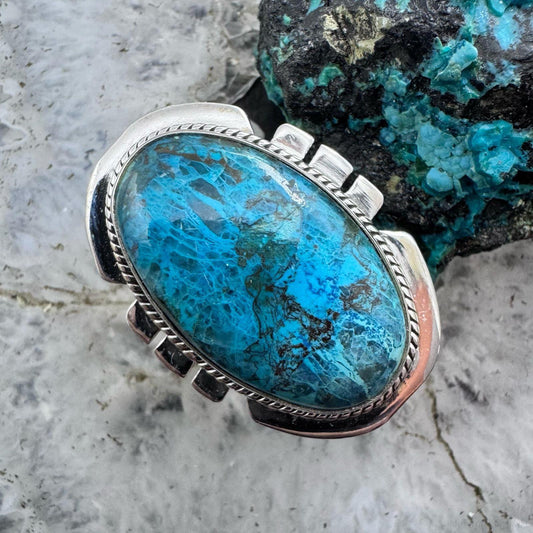 Sterling Silver Southwestern Style Oval Stichtite Decorated Ring Size 8 For Women