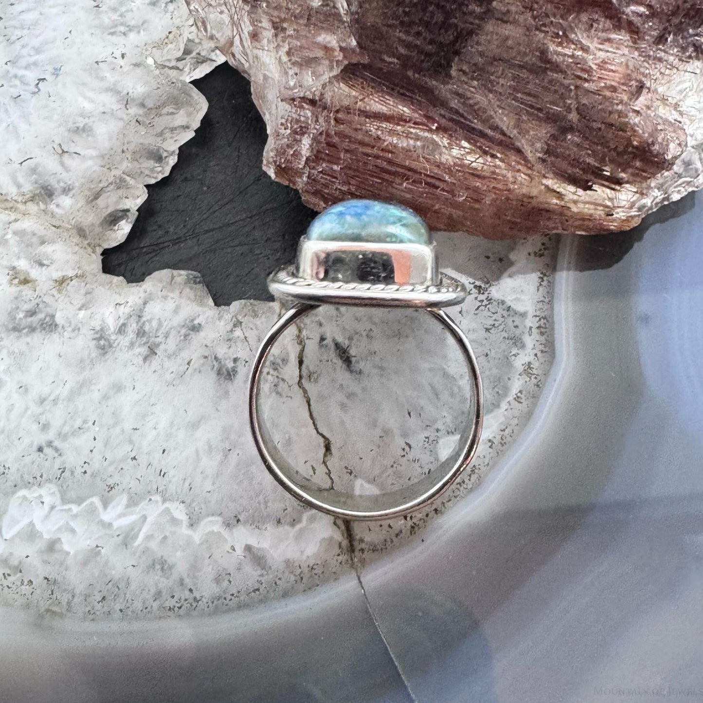 Sterling Silver Southwestern Style Rectangle Neon Apatite Decorated Ring Size 8 For Women