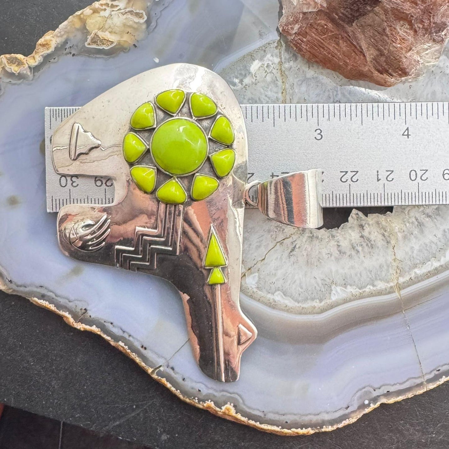 Vintage Native American Signed Sterling Silver Gaspite Fetish Bear Unisex Pendant