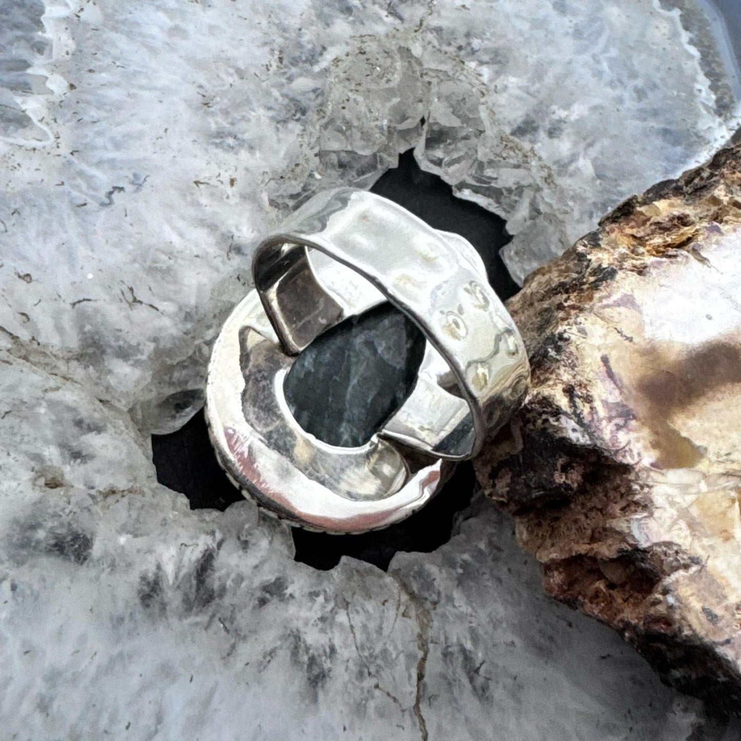 Sterling Silver Southwestern Style Teardrop Seraphinite Ring Size 9 For Women
