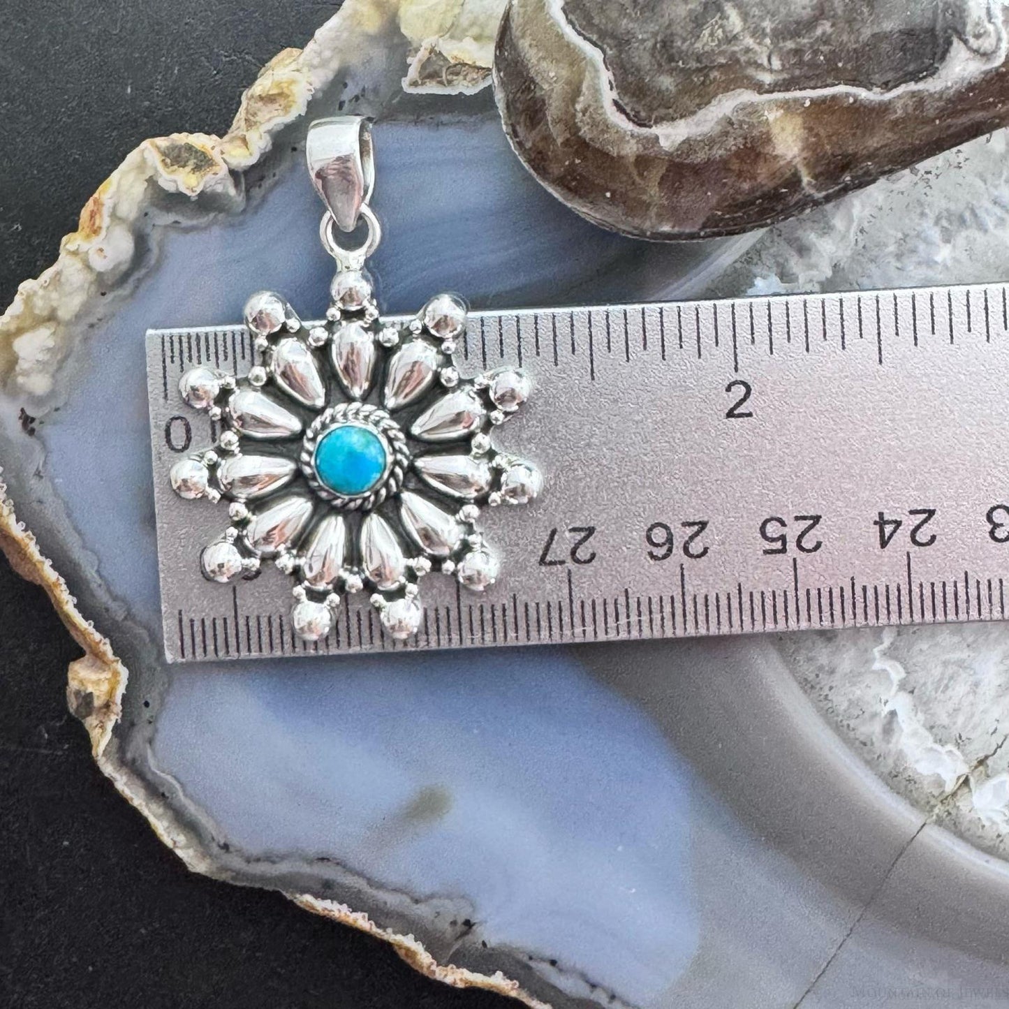 Sterling Silver Southwestern Style Rounded Turquoise Cluster Pendant For Women
