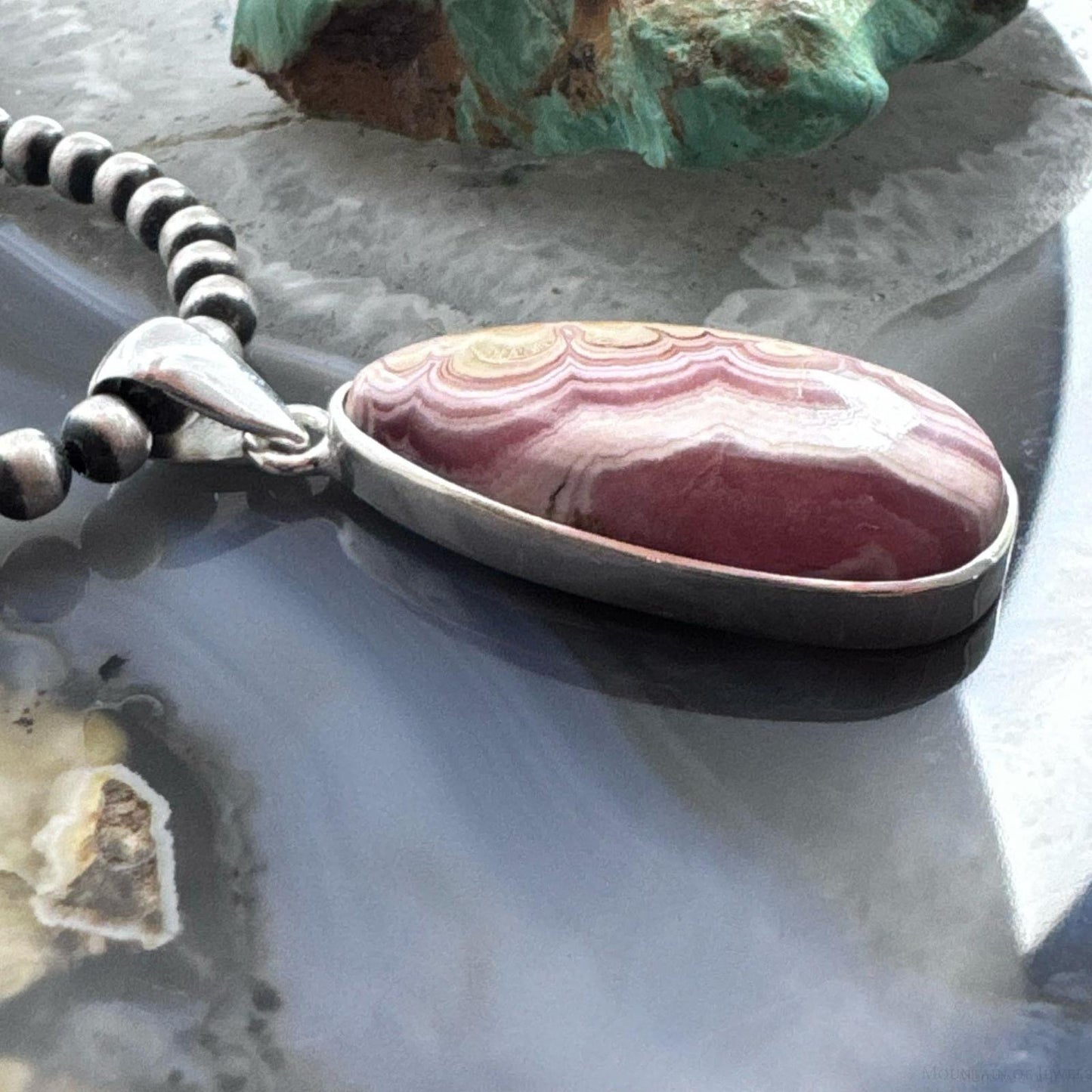 Sterling Silver Southwestern Style Teardrop Rhodochrosite Pendant For Women #1