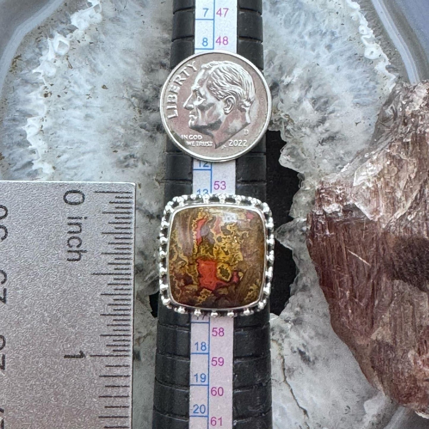 Sterling Silver Southwestern Style Moroccan Seam Agate Ring Size 7.5 For Women