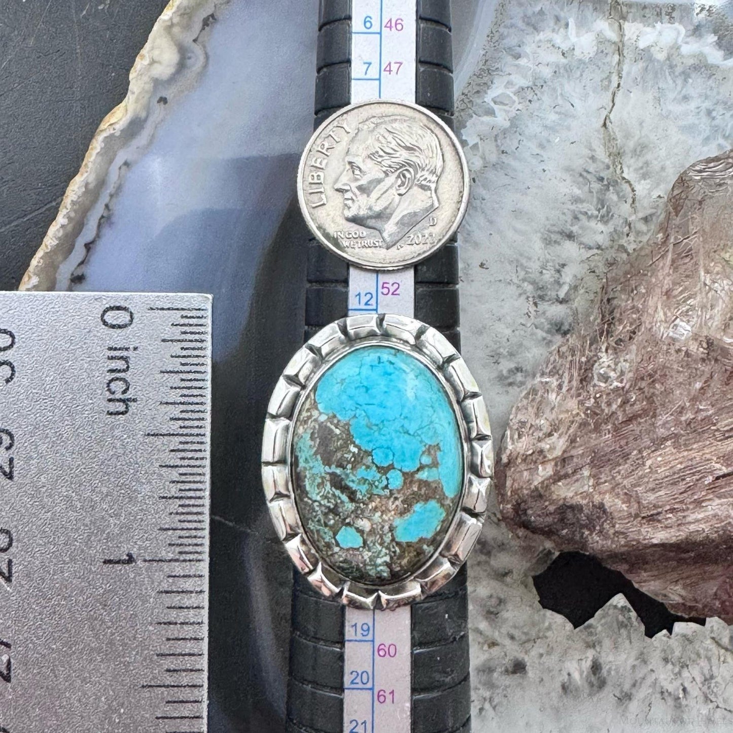 Sterling Silver Southwestern Style Oval Tibetan Turquoise Ring Size 7.5 For Women