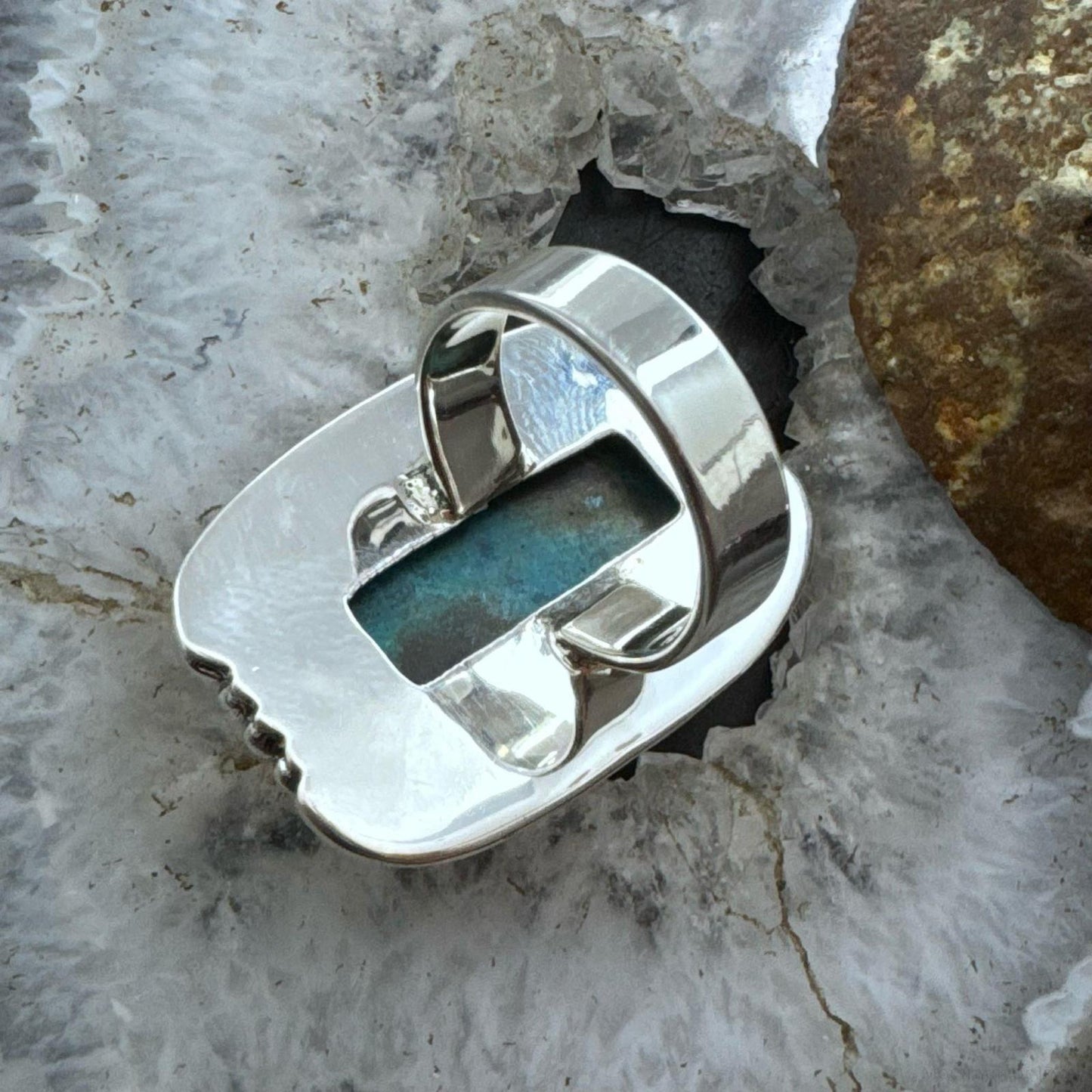 Sterling Silver Southwestern Style Chrysocolla Decorated Bar Ring Size 8 For Women