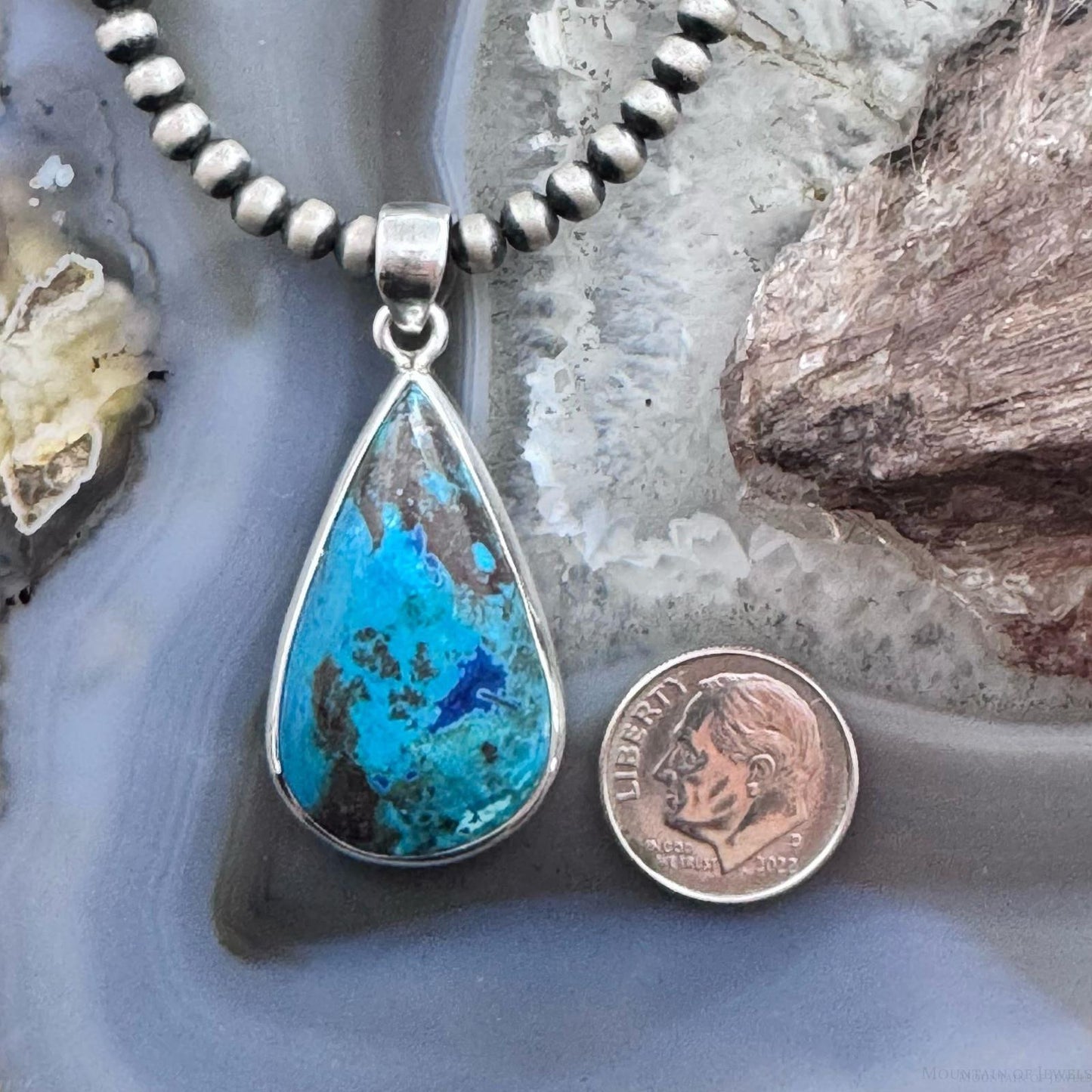 Sterling Silver Southwestern Style Teardrop Chrysocolla Pendant For Women