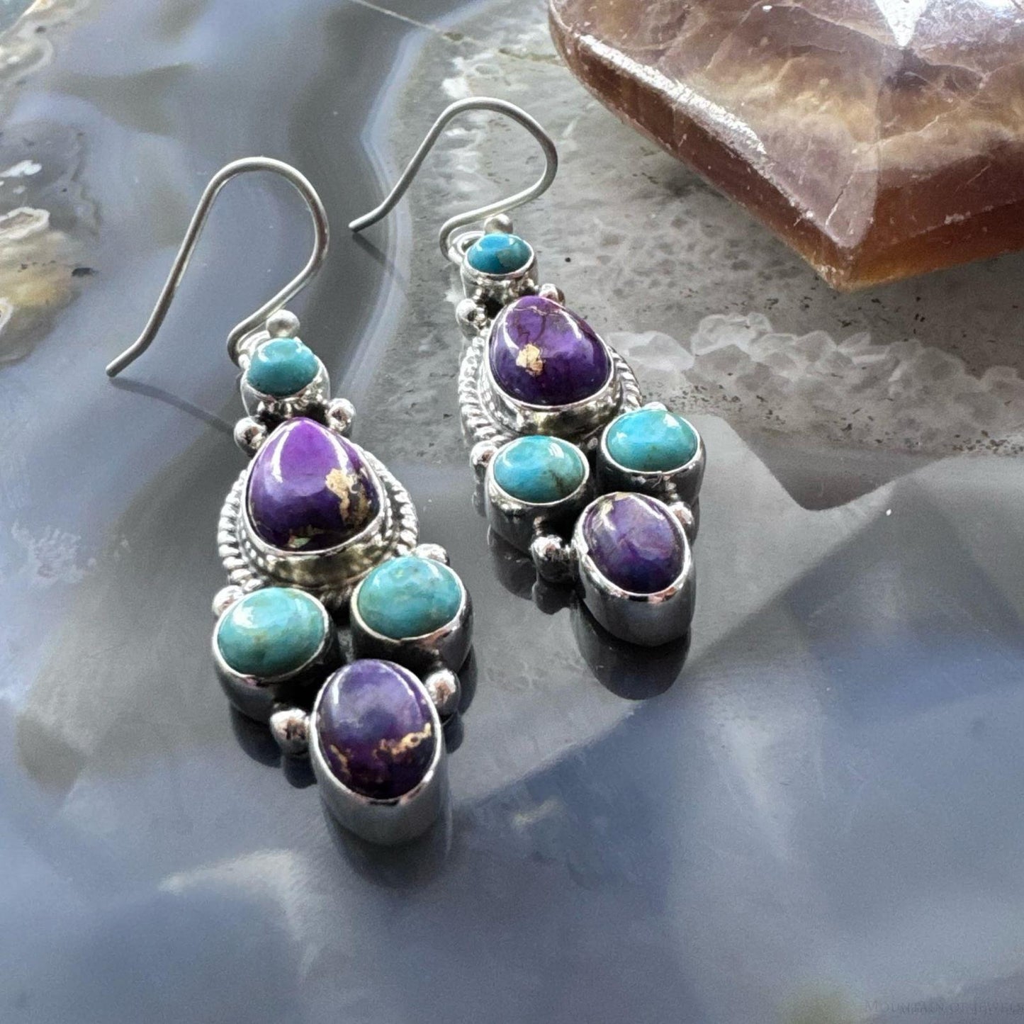 Sterling Silver Southwestern Style Multistone Cluster Dangle Earrings For Women #10