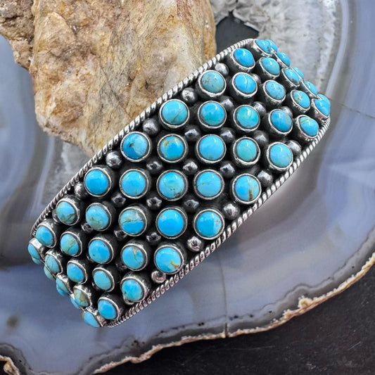 Sterling Silver Southwestern Style Multi Turquoise & Raindrops Bracelet For Women