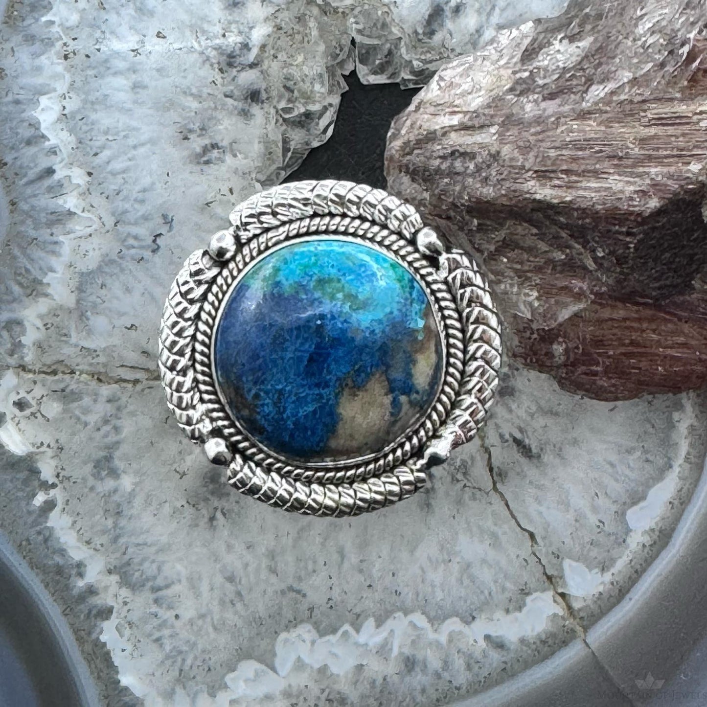 Sterling Silver Southwestern Style Chrysocolla Decorated Ring Size 8.75 For Women