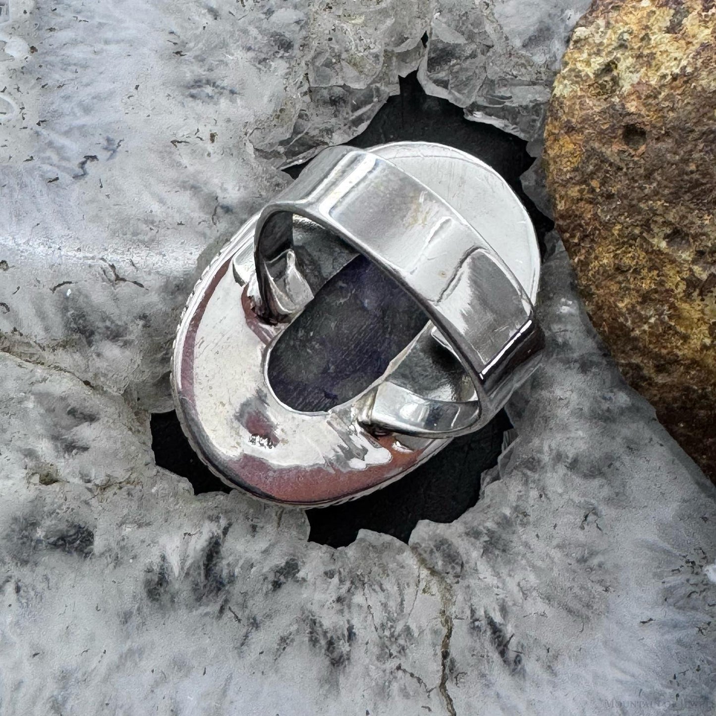 Sterling Silver Southwestern Style Oval Charoite Decorated Ring Size 7.5 For Women