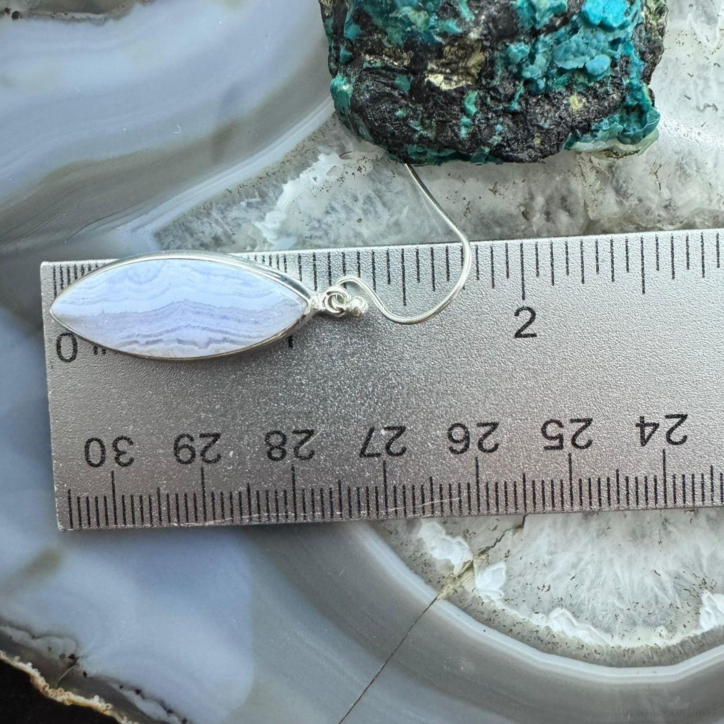 Sterling Silver Southwestern Style Marquise Blue Lace Agate Dangle Earrings For Women