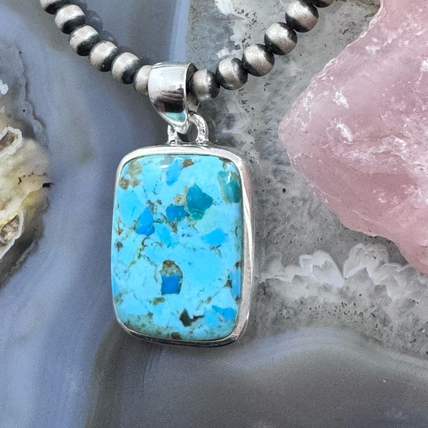 Sterling Silver Southwestern Style Rectangle Apatite Pendant For Women