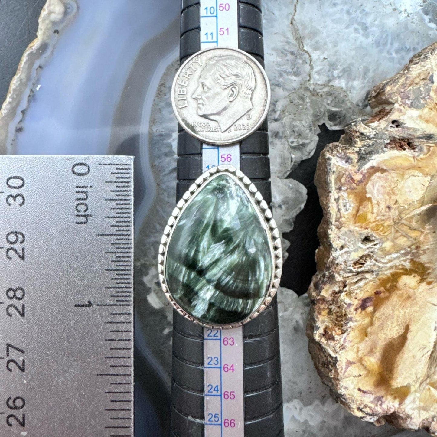 Sterling Silver Southwestern Style Teardrop Seraphinite Ring Size 9 For Women