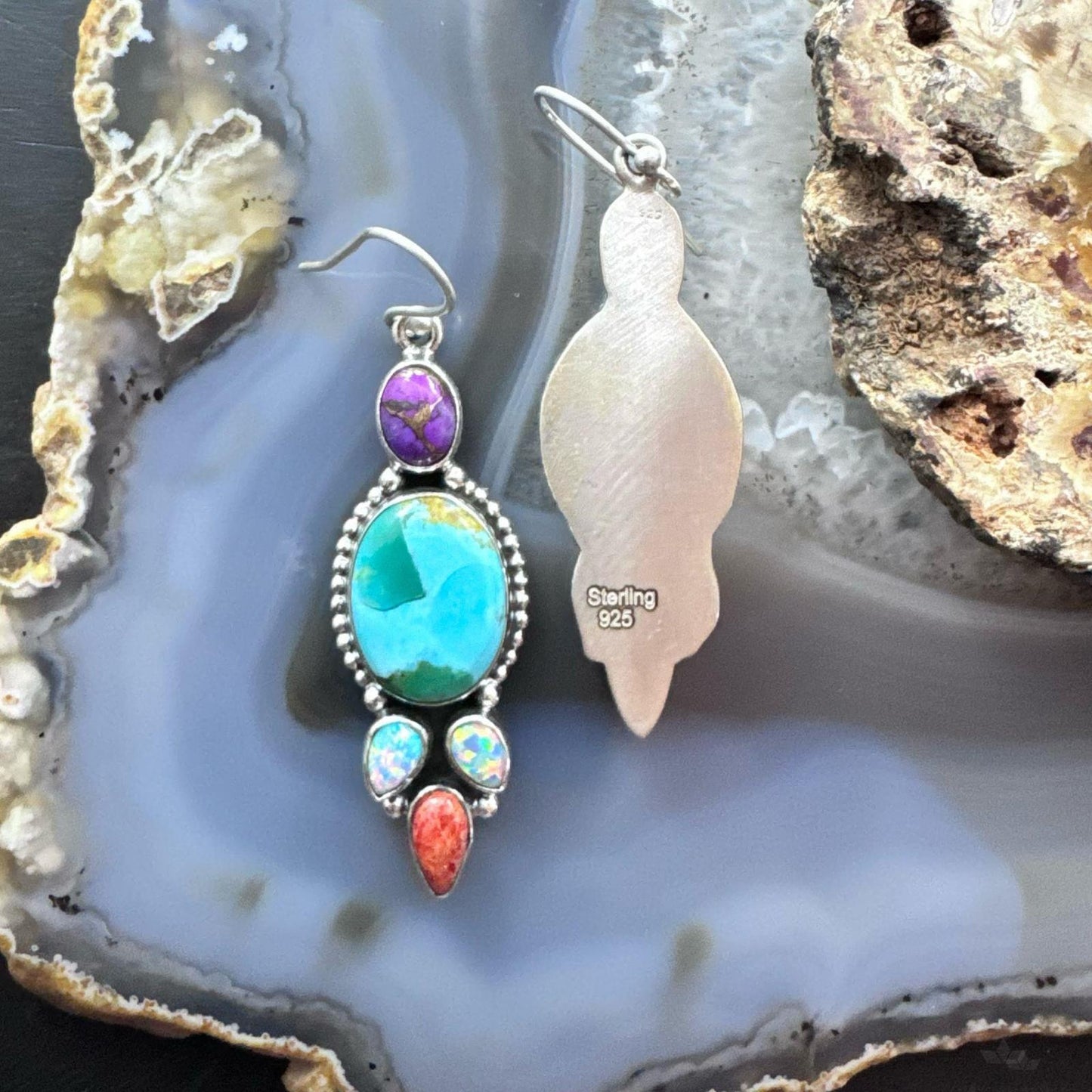 Sterling Silver Southwestern Style Multistone Cluster Dangle Earrings For Women #15