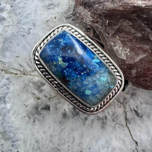 Sterling Silver Southwestern Style Rectangle Neon Apatite Decorated Ring Size 8 For Women