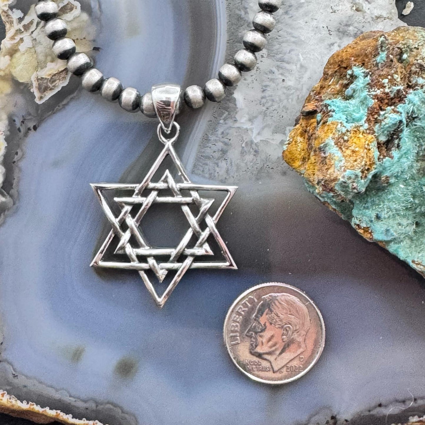 Sterling Silver Decorated Star of David Unisex Religious Pendant