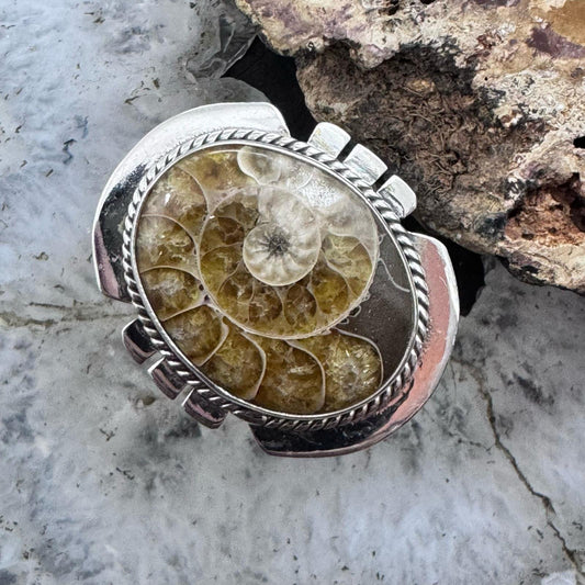 Sterling Silver Southwestern Style Oval Ammolite Ring Size 8.75 For Women