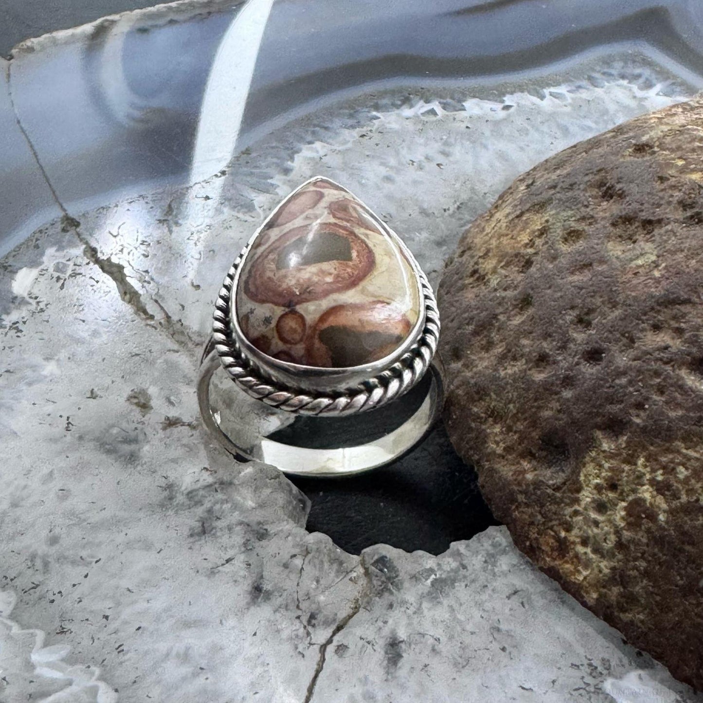 Sterling Silver Southwestern Style Teardrop Mookaite Coral Ring Size 9 For Women