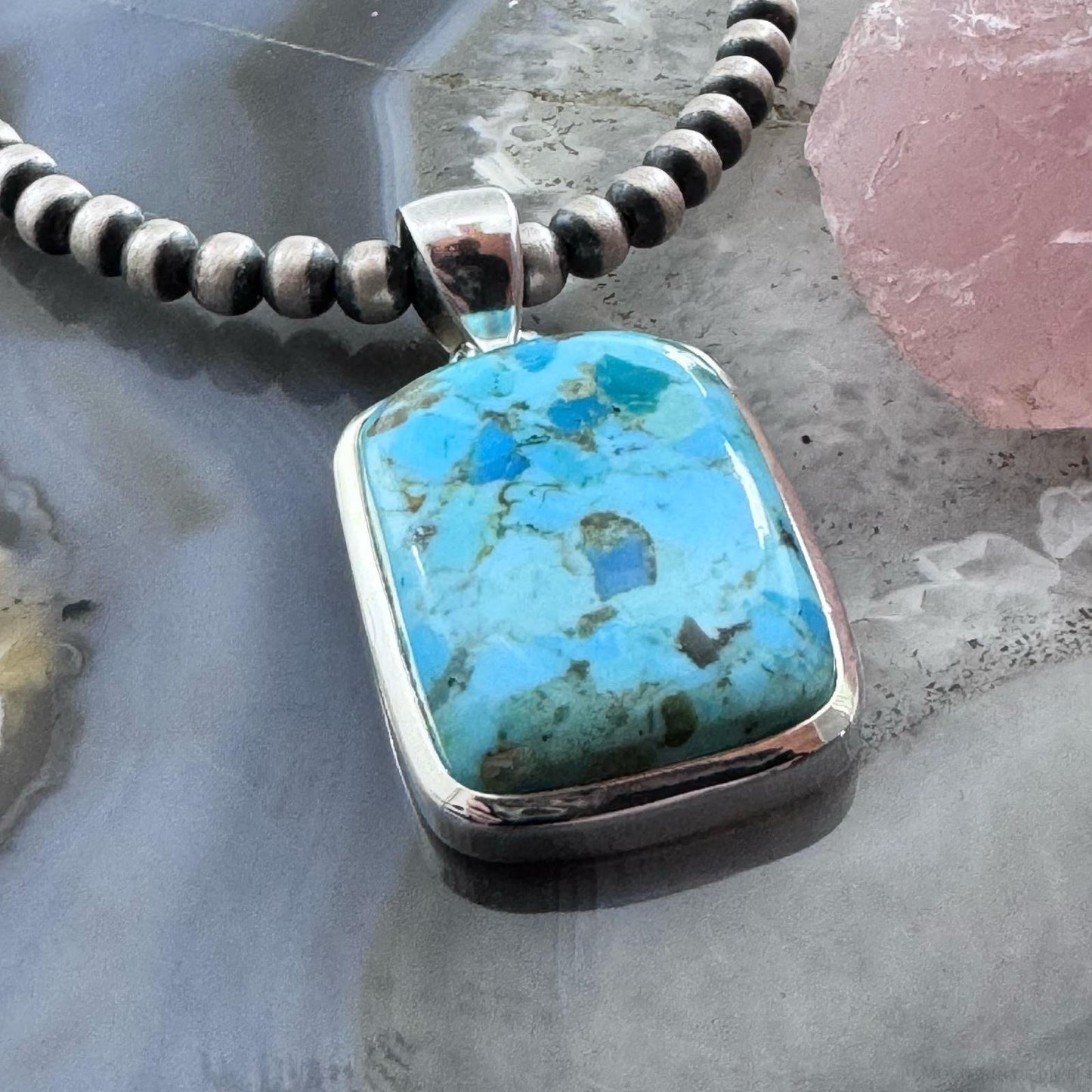 Sterling Silver Southwestern Style Rectangle Apatite Pendant For Women