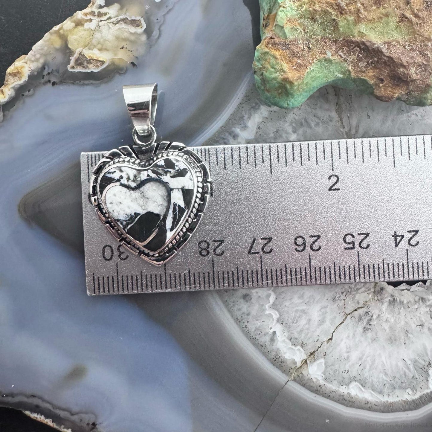 Native American Sterling Silver White Buffalo Decorated Double Heart Pendant For Women
