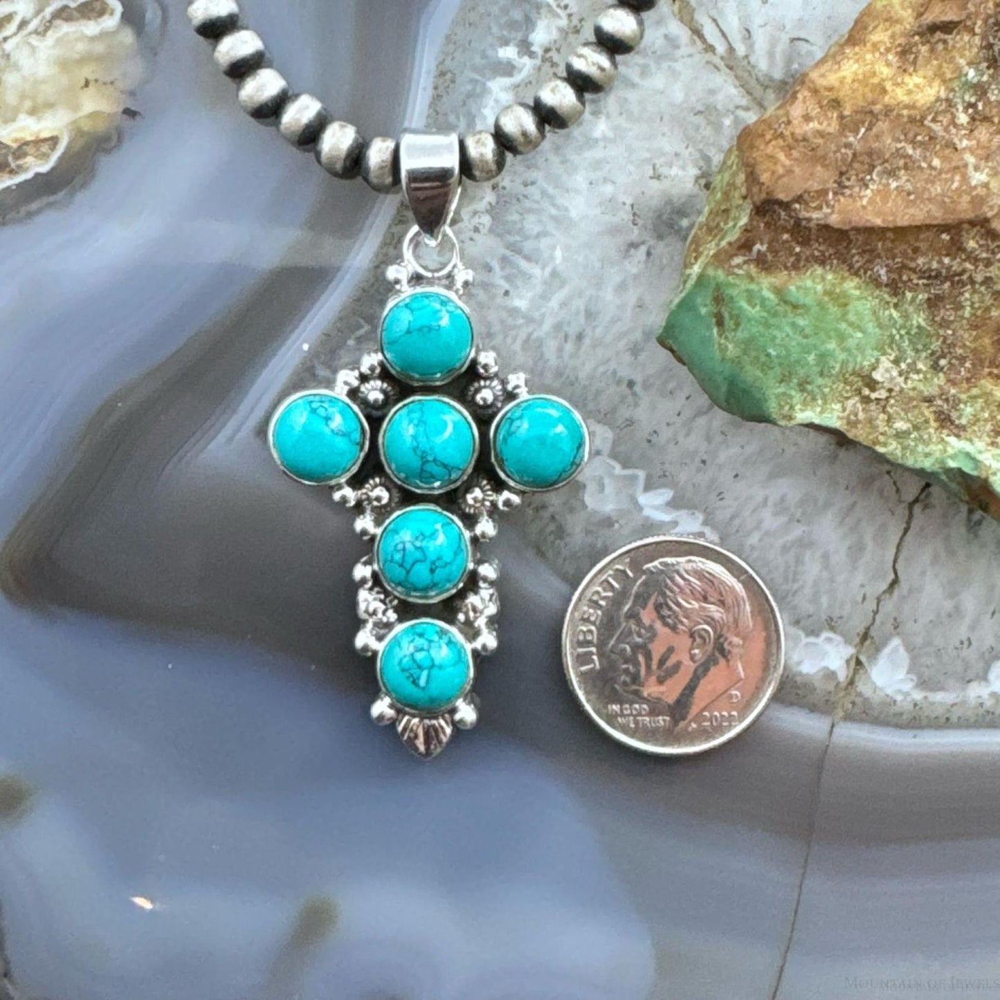 Sterling Silver Southwestern Style Rounded Blue Howlite Cross Pendant For Women