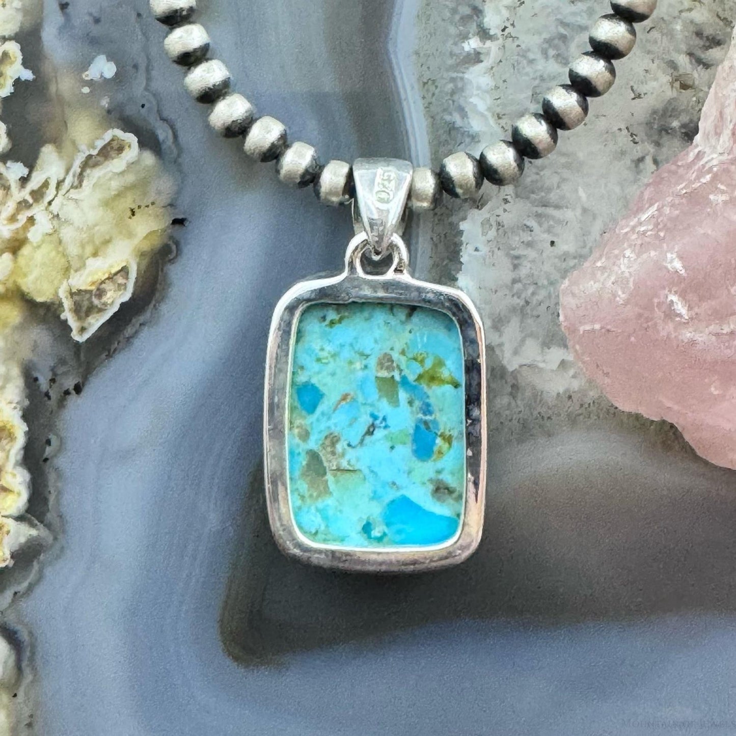 Sterling Silver Southwestern Style Rectangle Apatite Pendant For Women