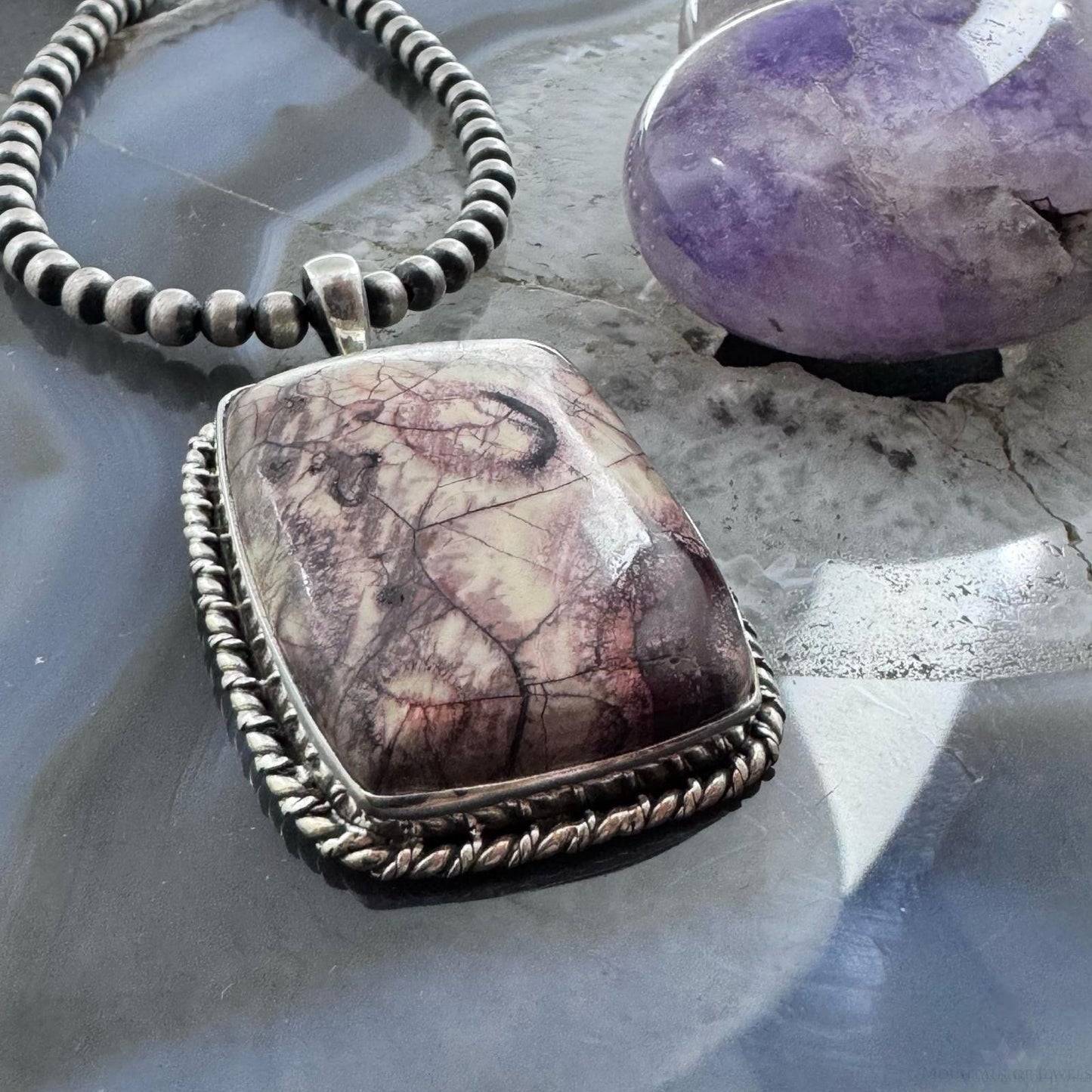 Sterling Silver Southwestern Style Large Rectangle Sunflower Jasper Pendant For Women