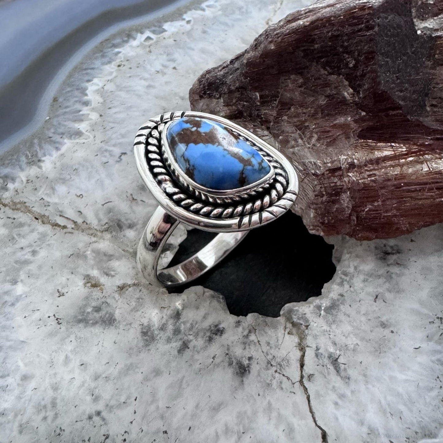 Sterling Silver Southwestern Style Golden Hill Turquoise Ring Size 6.5 For Women