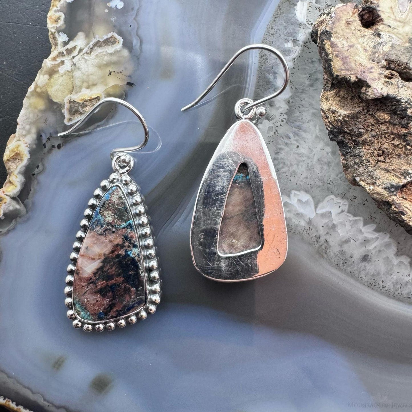 Sterling Silver Southwestern Style Triangle Shattuckite Dangle Earrings For Women