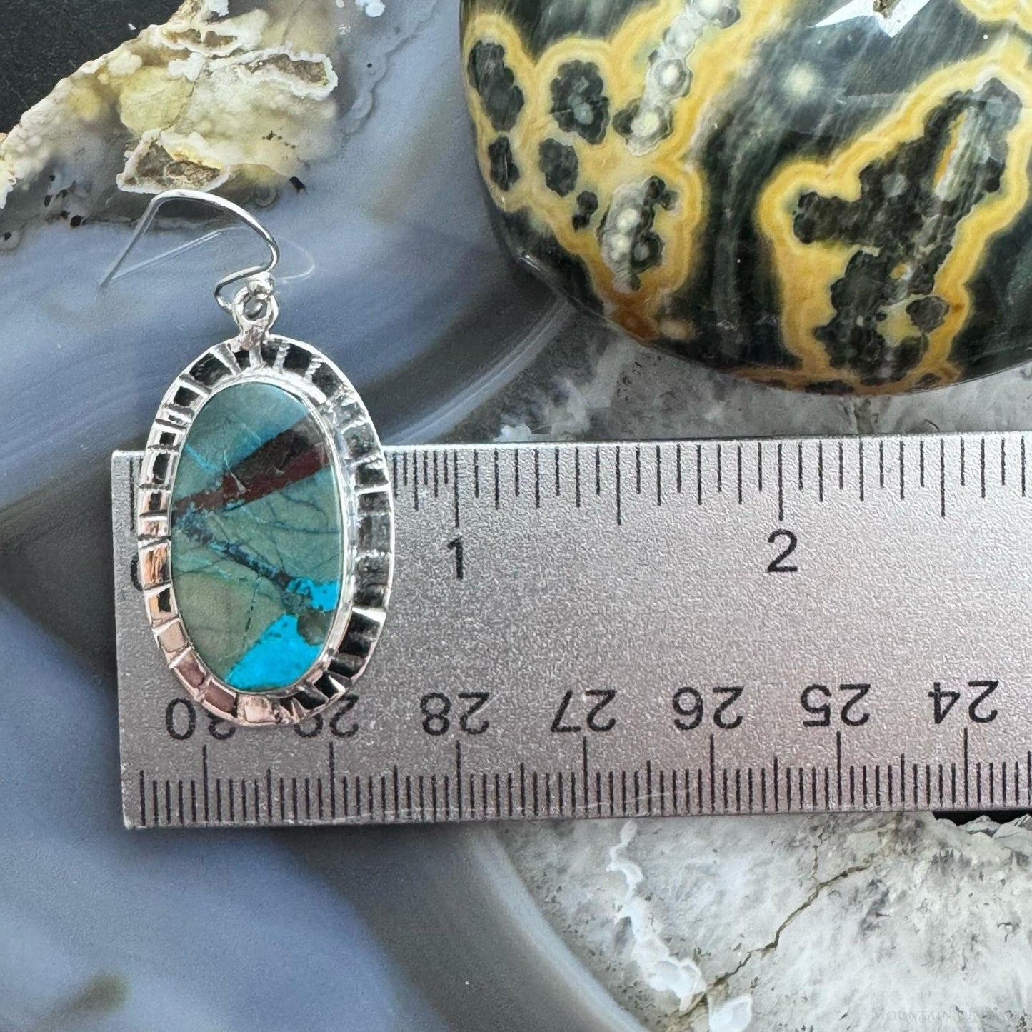 Sterling Silver Southwestern Style Oval Sea Sediment Jasper Dangle Earrings For Women