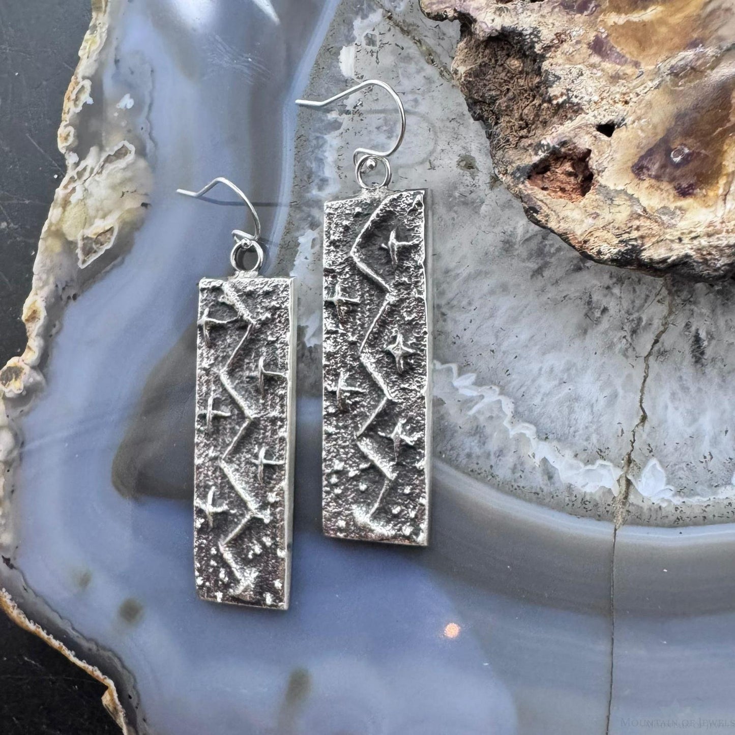 Cheyenne Custer Sterling Silver Tufa Cast Rectangle Dangle Earrings For Women
