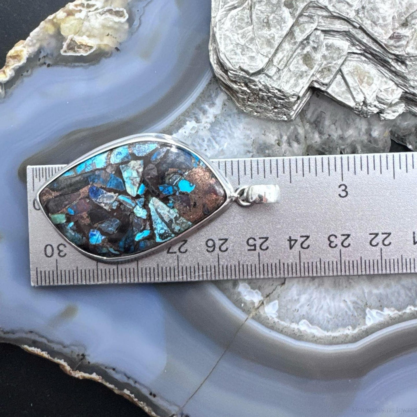 Sterling Silver Southwestern Style Large Cooper Turquoise Pendant For Women