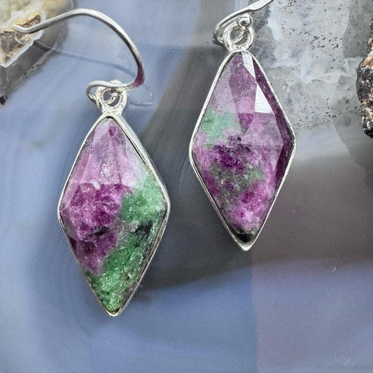 Sterling Silver Southwestern Style Kite Rubysozite Dangle Earrings For Women