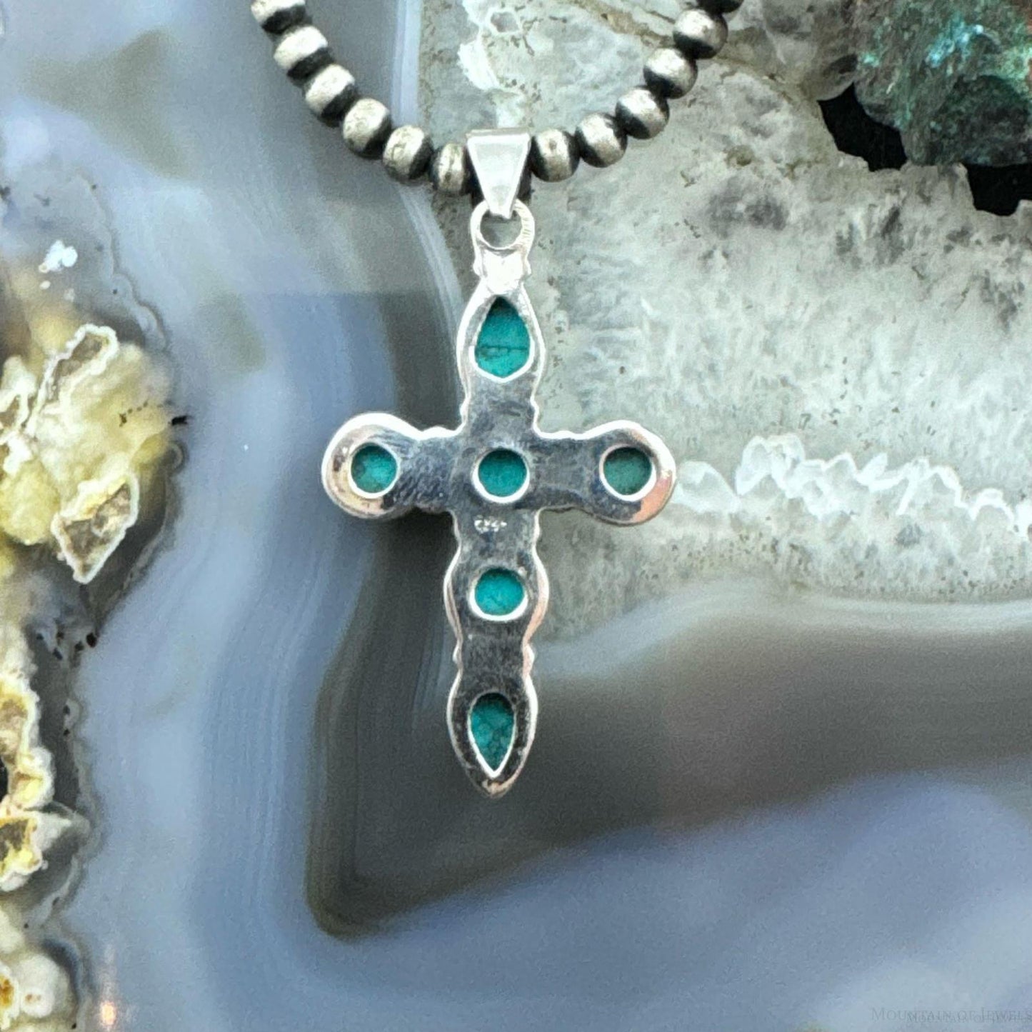 Sterling Silver Southwestern Style Blue Howlite Cross Pendant For Women #1