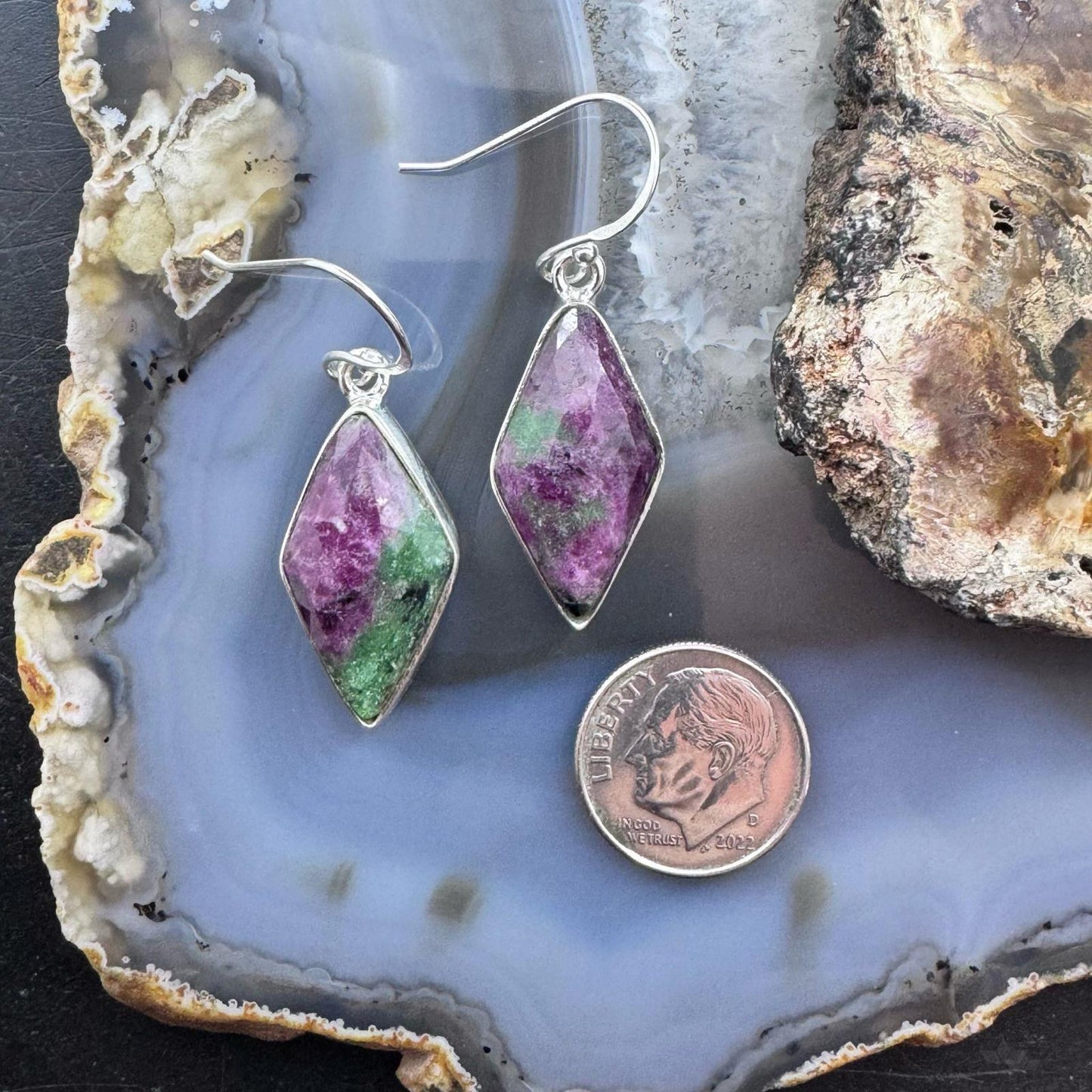Sterling Silver Southwestern Style Kite Rubysozite Dangle Earrings For Women